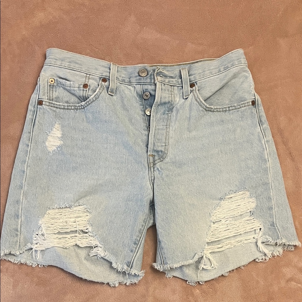 Levi's Light Blue Ripped Jean Shorts